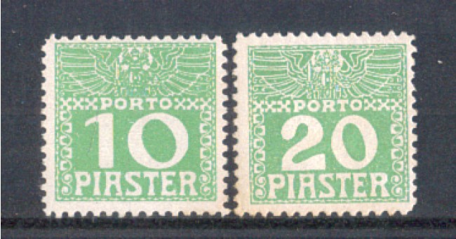 1908 - LBF/2033 - AUSTRIA LEVANTE - 10/20 PIASTRE SEGNATASSE