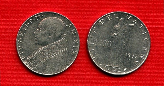 1957 - LOTTO/M23916 - VATICANO - 100 LIRE PIO XII°