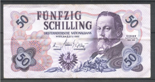 1962 - AUSTRIA - LOTTO/48543 - BANCONOTA DA 50 SCELLINI  R.WETTSTEIN