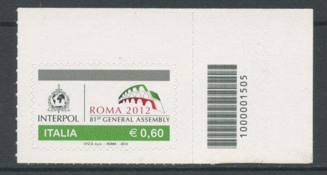 2012 - LOTTO/15463CB - REPUBBLICA - INTERPOL - CODICE  A BARRE