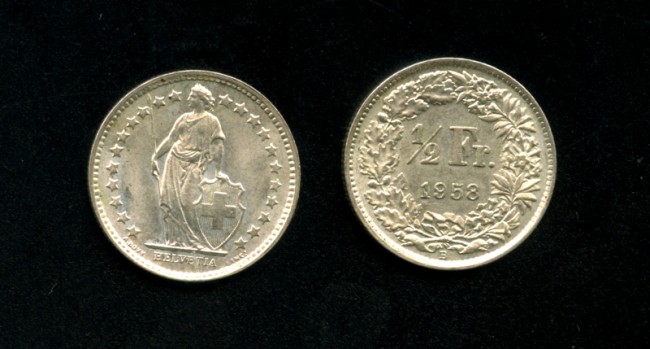 1958 - LOTTO/M15791 - SVIZZERA - 1/2 FRANCO ARGENTO