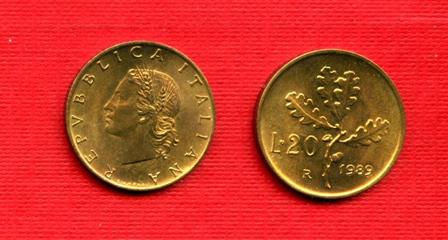 1989 - LOTTO/M21713 - REPUBLICA - 20 LIRE RAMO DI QUERCIA