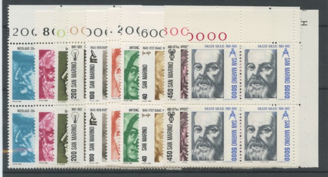 1982 - LOTTO/8025Q - SAN MARINO - SCIENZIATI 10v. -  QUARTINE NUOVI