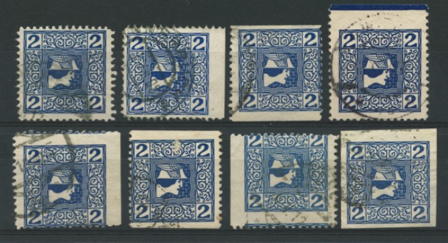 1908/10 - LOTTO/12352 - AUSTRIA -  2h. AZZURRO FRANCOBOLLO PER GIORNALI - INSIEME DI 8 VALORI USATI