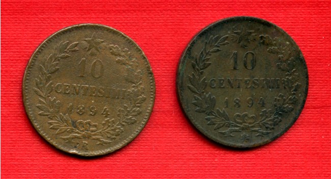 1894 - LOTTO/M21174 - REGNO - 10 cent. UMBERTO I° DUE ZECCHE