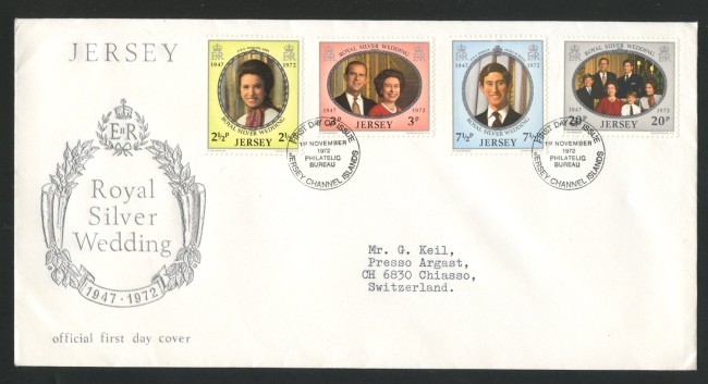 1972 - JERSEY - LOTTO/41803 - NOZZE D'ARGENTO 4v. - BUSTA FDC