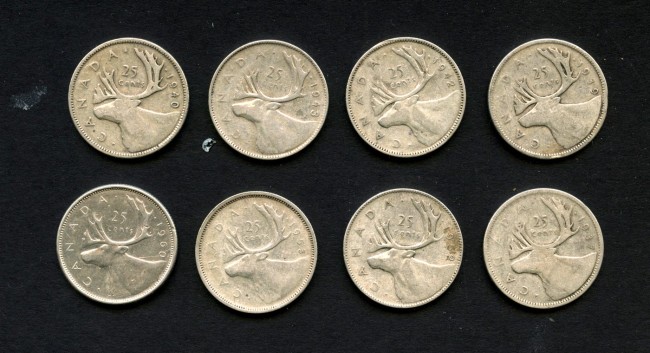 1937/1960 - CANADA - LOTTO/M48032 - 25 CENT. ALCE  ARGENTO INSIEME DI 8 ESEMPLARI