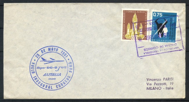 1961 - TEMATICA AEREA - LOTTO/41487 - PRIMO VOLO CARACAS ROMA - BUSTA