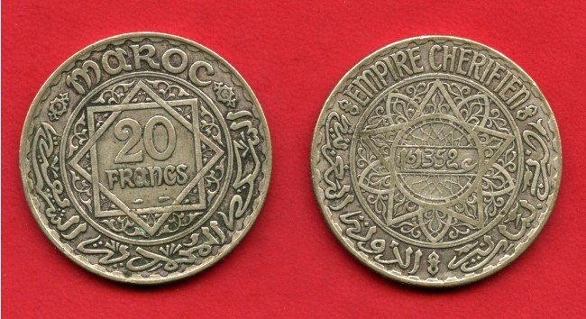 1933 - MAROCCO - LOTTO/M38356 - 20 FRANCHI ARGENTO PROTETTORATO FRANCESE