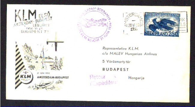 OLANDA - 1956 - LBF/3277 - 1° VOLO KLM  AMSTERDAM/BUDAPEST