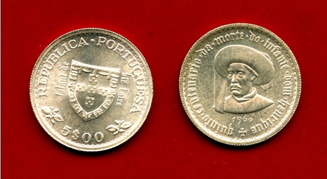 1960 - PORTOGALLO  5 ESCUDOS ENRICO NAVIGATORE - LOTTO/MPORT3