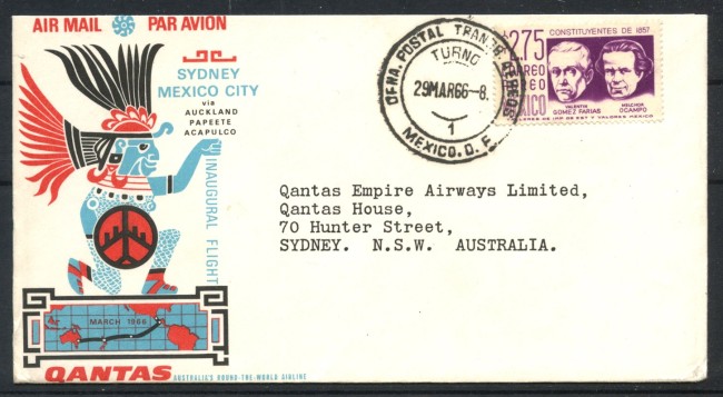 1966 - MESSICO - LOTTO/41645 - VOLO QANTAS MESSICO SYDNEY - BUSTA