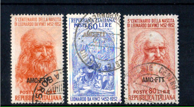 1952 - LOTTO/10318CPU - TRIESTE A - LEONARDO DA VINCI 3v. - USATI