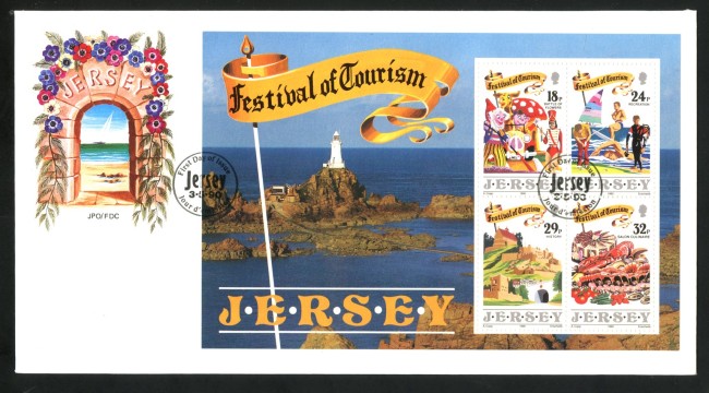 1990 - JERSEY - LOTTO/41782 - FESTIVAL DEL TURISMO  FOGLIETTO - BUSTA FDC