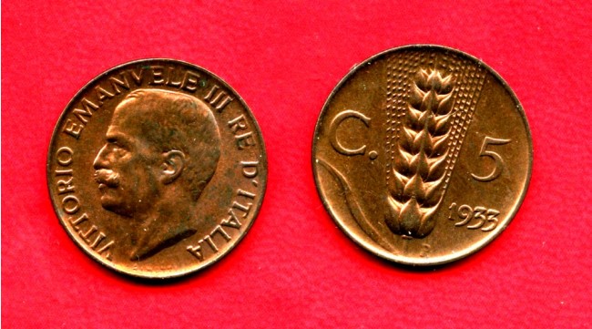 1933 - REGNO D'ITALIA - 5 centesimi SPIGA V.EMANUELE III° - LOTTO/M25583