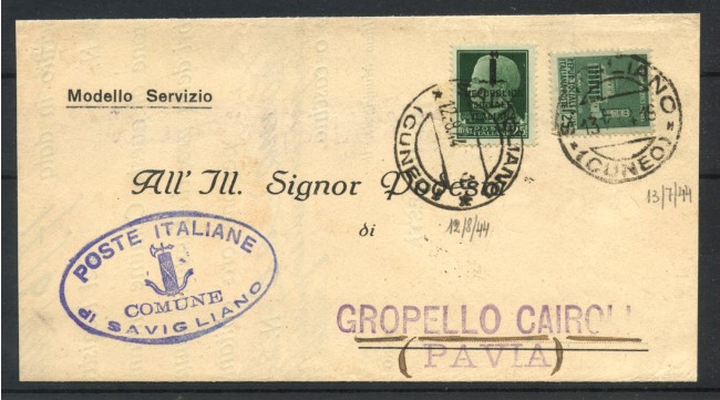 1944 - REPUBBLICA SOCIALE - LOTTO/40465 - PIEGHEVOLE DA SAVIGLIANO A GROPPELLO CAIROLI