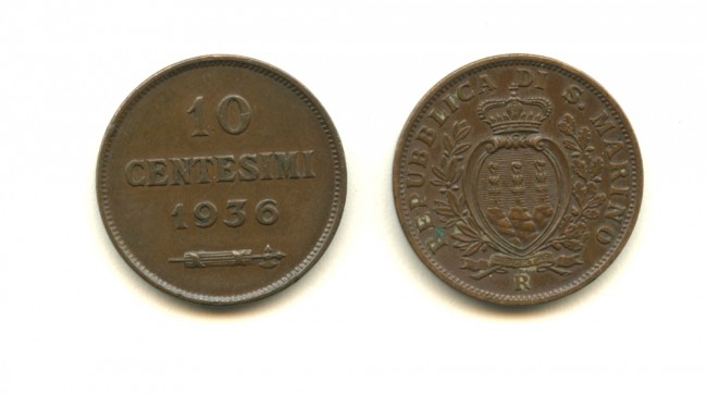 1936 - LOTTO/M17628 - SAN MARINO - 10 CENTESIMI RAME