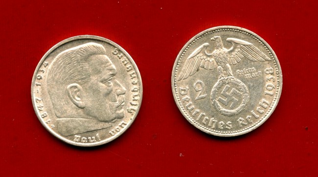 1938 - GERMANIA REICH - 2 MARCHI ARGENTO HINDENBURG - ZECCA B - LOTTO/M30467