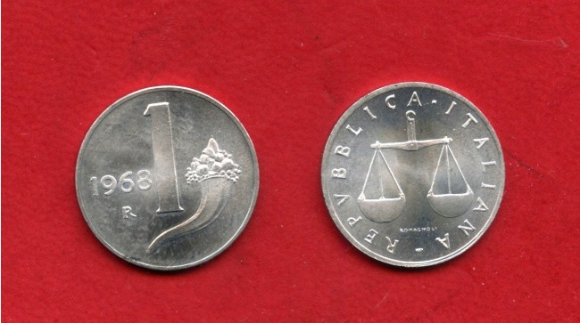1968 - REPUBBLICA - LOTTO/M48107 - 1 LIRA CORNUCOPIA  FIOR DI CONIO