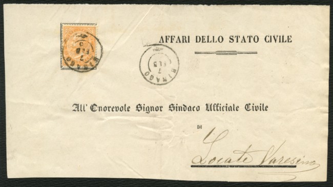 BINAGO - LOTTO/11980 - REGNO - 10c. OCRA ARANCIO  SU FRONTESPIZIO.
