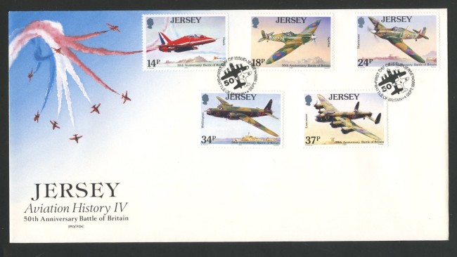 1990 - JERSEY - LOTTO/41781 - STORIA DELL'AVIAZIONE 5v. - BUSTA FDC
