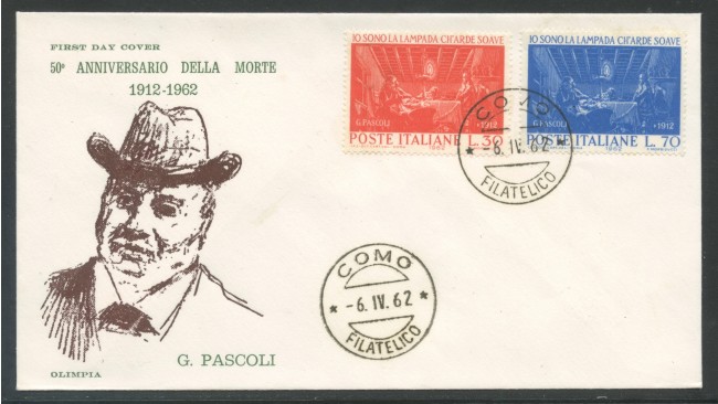 1962 - REPUBBLICA - GIOVANNI PASCOLI - BUSTA FDC - LOTTO/31918