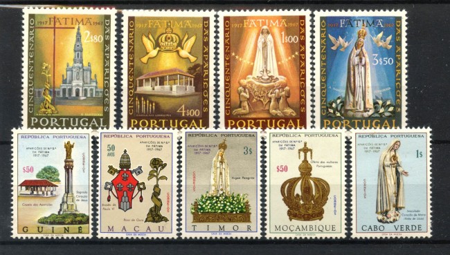 1967 - PORTOGALLO - LOTTO/47933 - 50° ANNIVERSARIO DI FATIMA - INSIEME DI 9 FRANCOBOLLI NUOVI