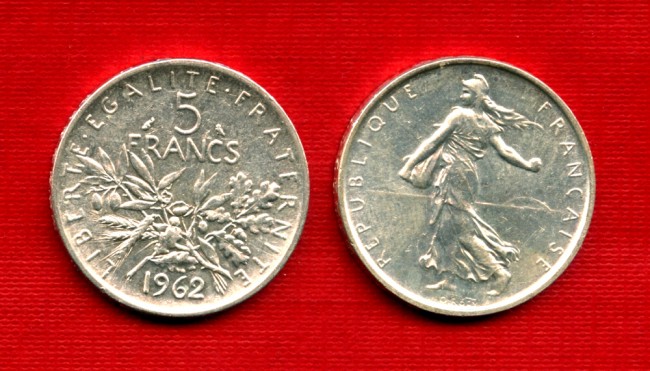 1964 - LOTTO/M21626 - FRANCIA - 5 FRANCHI ARGENTO SEMINATRICE