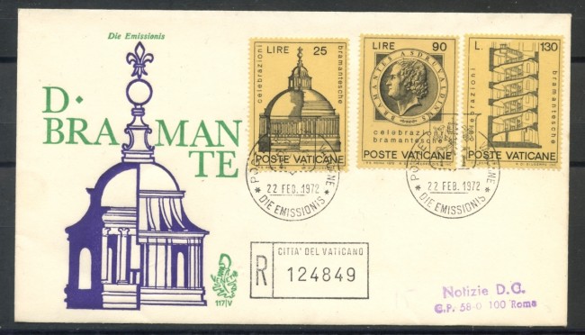 1972 - VATICANO - CELEBRAZIONI BRAMANTESCHE - BUSTA FDC VENEZIA VIAGGIATA - LOTTO/27605