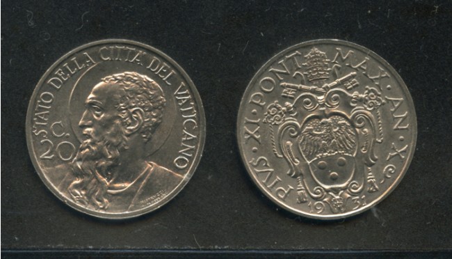 1931 - LOTTO/M14653 - VATICANO - PIO XI° 20 CENTESIMI