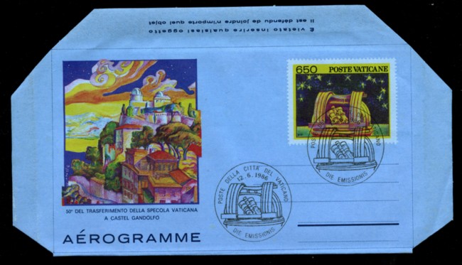 1986 - LOTTO/17114U - VATICANO - SPECOLA VATICANA AEROGRAMMA - FDC