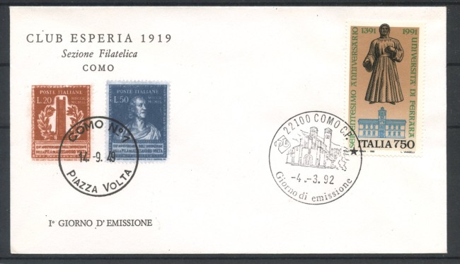 1992 - REPUBBLICA - LOTTO/39039 - SCUOLE D'ITALIA - BUSTA FDC