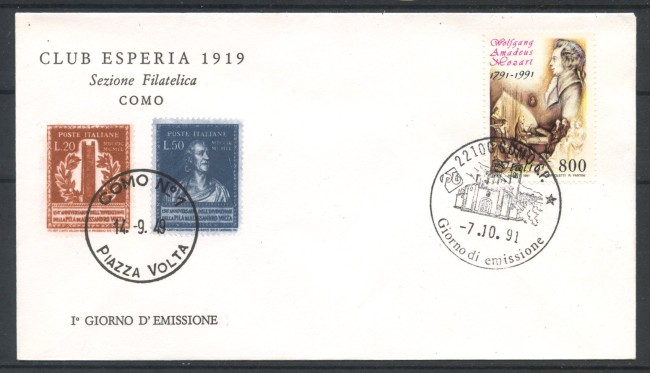 1991 - REPUBBLICA - LOTTO/39067 - BICENTENARIO DI MOZART - BUSTA FDC