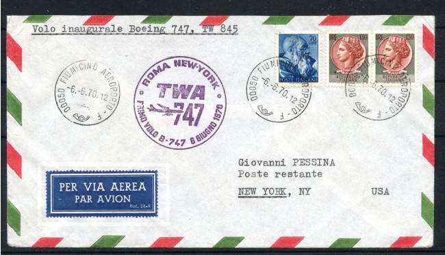 1970 - ITALIA - LOTTO/41603 - PRIMO VOLO TWA ROMA NEW YORK