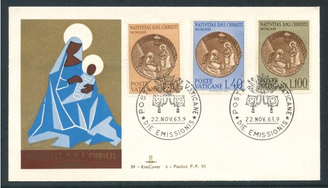 1963 - VATICANO - NATALE 3v. - BUSTA FDC - LOYYO/25736