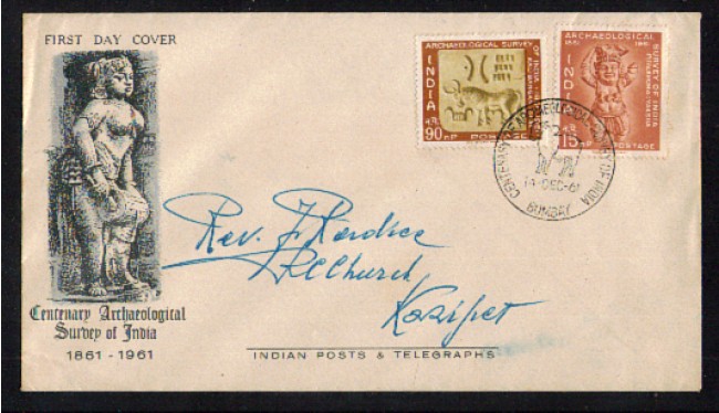 1961 - LBF/3380 - INDIA - CENTENARIO SERVIZIO ARCHEOLOGICO - BUSTA FDC