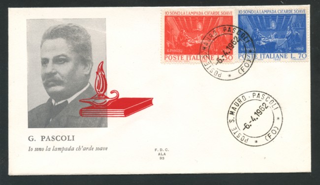 1962 - LOTTO/16005 - REPUBBLICA - G.PASCOLI - BUSTA FDC