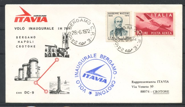 1972 - REPUBBLICA - LOTTO/40326 - VOLO INAUGURALE ITAVIA BERGAMO-CROTONE
