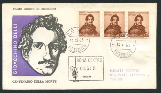 1963 - LOTTO/15968 - REPUBBLICA - G.BELLI - BUSTA FDC