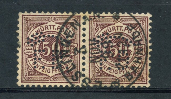 WURTTEMBERG - 1890 - LOTTO/21839 - 50p. BRUNO LILLA COPPIA  PERFIN USATI