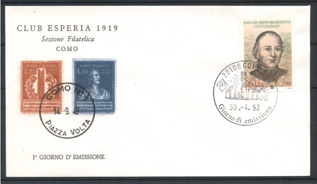 1993 - REPUBBLICA - LOTTO/39023 - BENEDETTO COTTOLENGO - BUSTA FDC