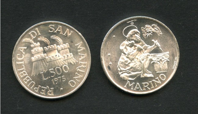 1975 - SAN MARINO - LOTTO/M43755 - 500 LIRE ARGENTO SCALPELLINO
