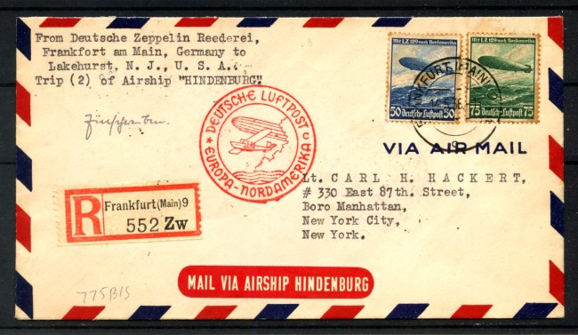 1936 - GERMANIA - LOTTO/42377 - ZEPPELIN DIRIGIBILE HINDENBURG 2° VIAGGIO IN AMERICA DEL NORD