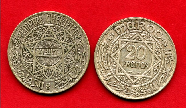 1928 - MAROCCO - LOTTO/M38355 - 20 FRANCHI ARGENTO PROTETTORATO FRANCESE