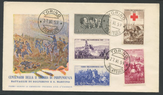 1959 - LOTTO/15936 - REPUBBLICA - GUERRA D'INDIPENDENZA 5v. - BUSTA FDC