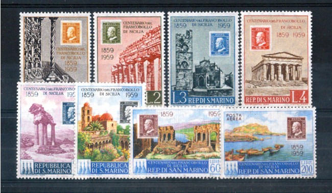 1959 - LOTTO/7863 - SAN MARINO - CENTENARIO FRANCOBOLLI SICILIA 8v. NUOVI