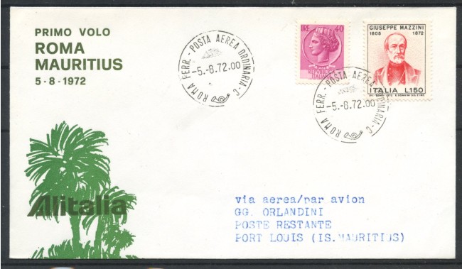 1972 - REPUBBLICA - LOTTO/40323 - PRIMO VOLO ROMA MAURITIUS