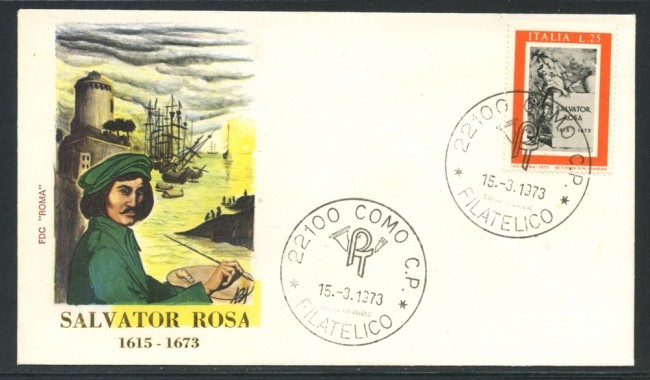 1973 - REPUBBLICA - SALVATOR ROSA - BUSTA FDC ROMA - LOTTO/27517