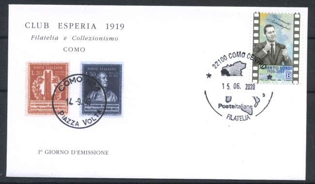 2020 - ITALIA REPUBBLICA - ALBERTO SORDI - BUSTA FDC - LOTTO/36373