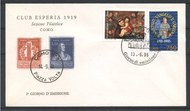 1995 - REPUBBLICA - LOTTO/39010 - S. ANTONIO DA PADOVA 2v. - BUSTA FDC